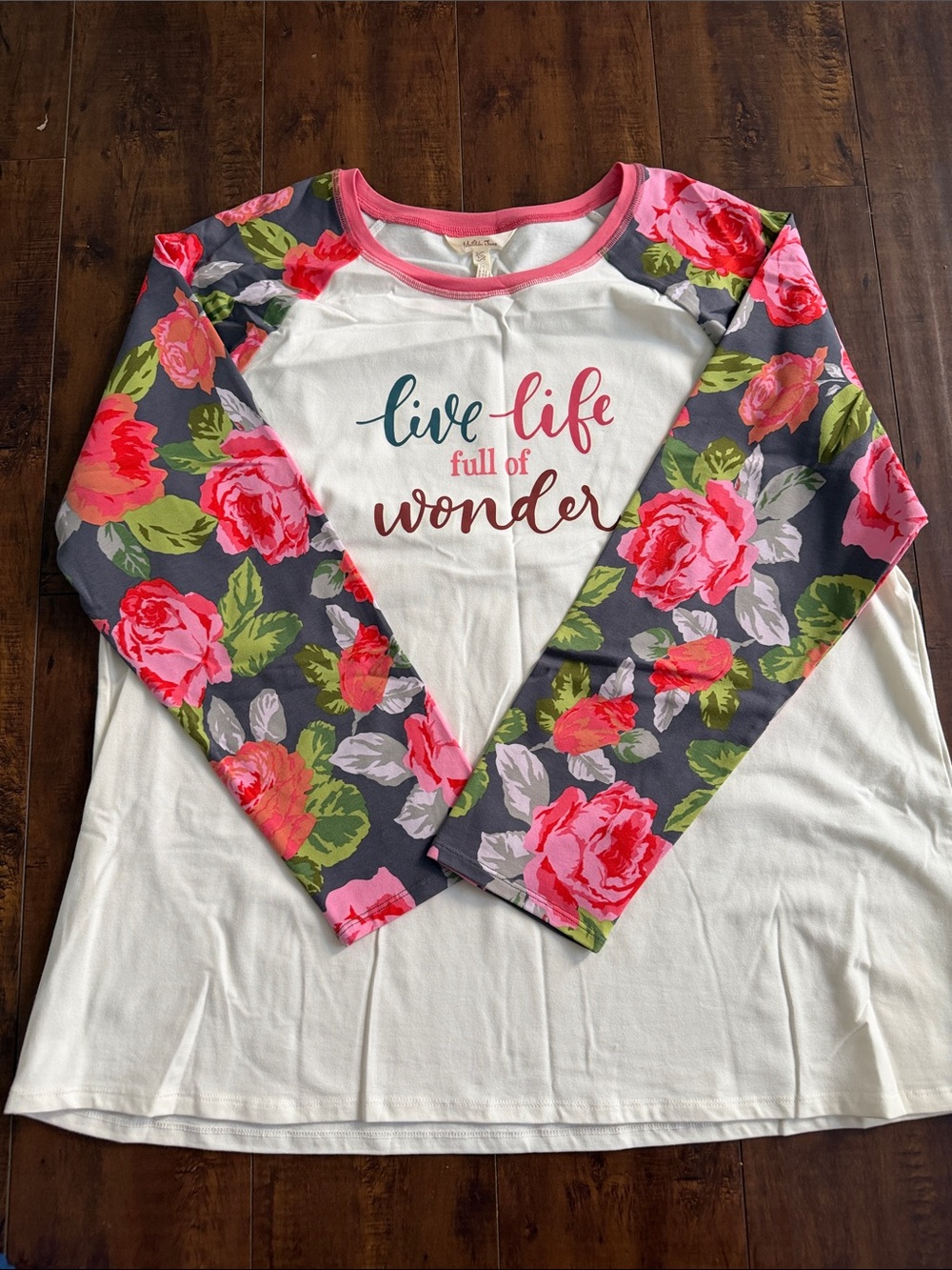 Matilda Jane White Tee with Pink Floral Raglan Sleeves